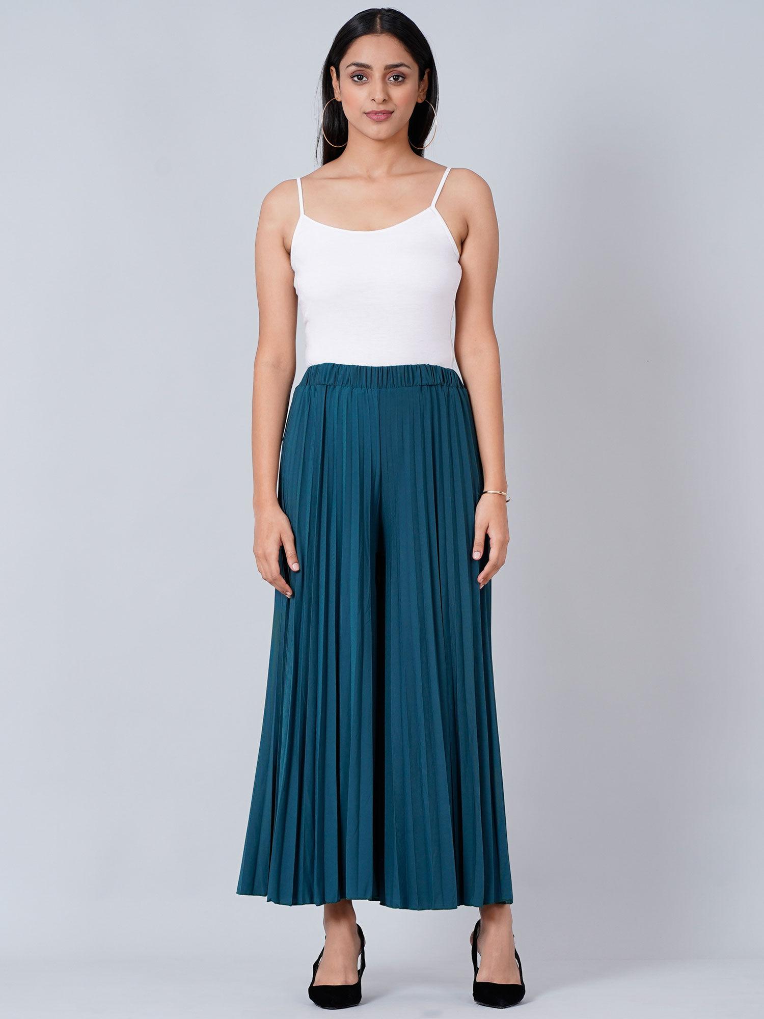 teal blue wide leg pleated palazzo