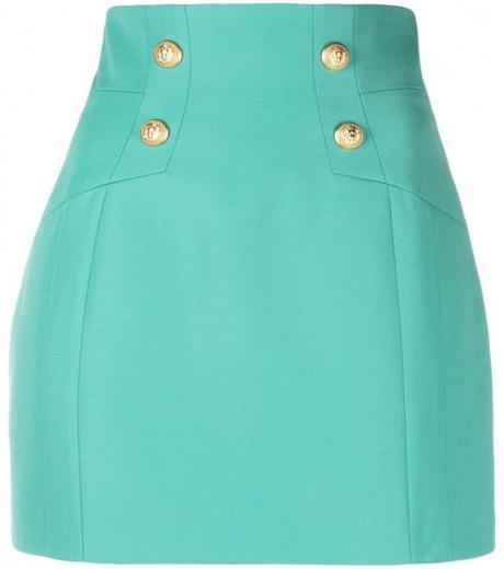 teal button-embossed mini skirt