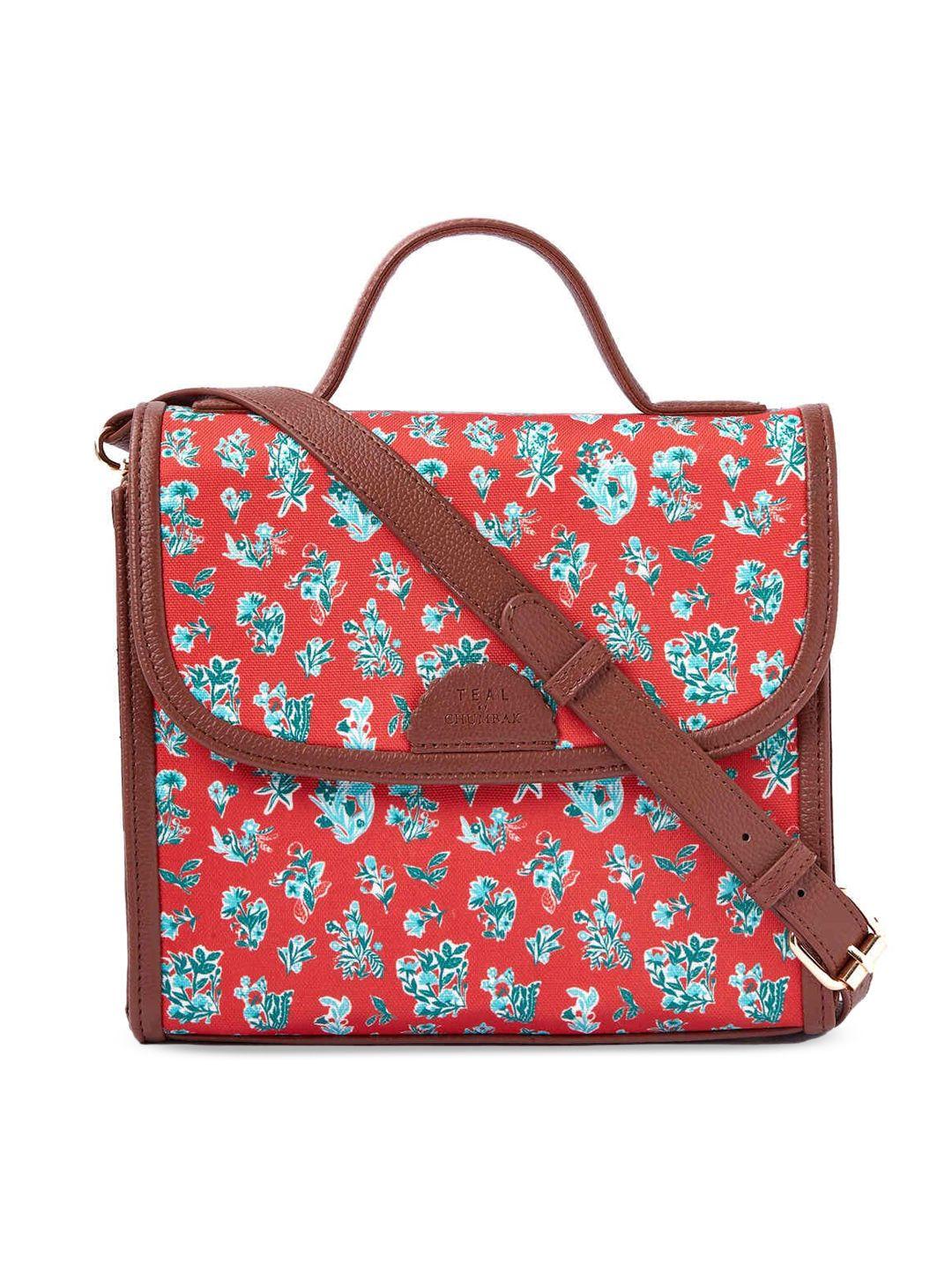 teal by chumbak detachable sling strap floral printed structured satchel bag
