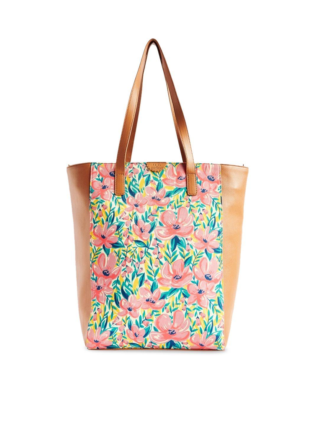 teal by chumbak floral printed oversized shopper tote bag