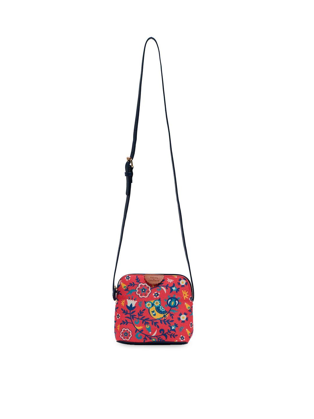 teal by chumbak floral printed structured sling bag