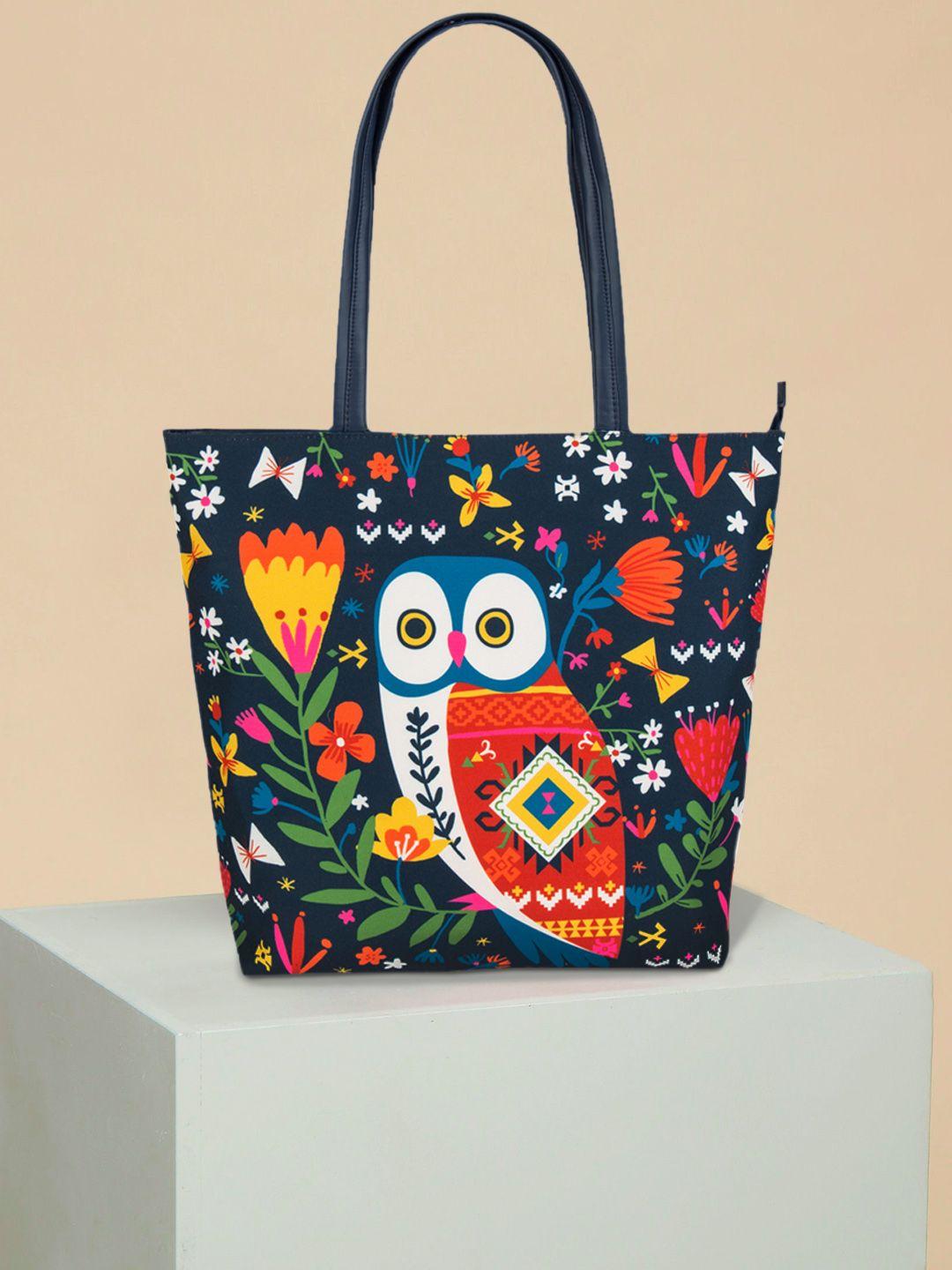 teal by chumbak navy blue printed tote bag