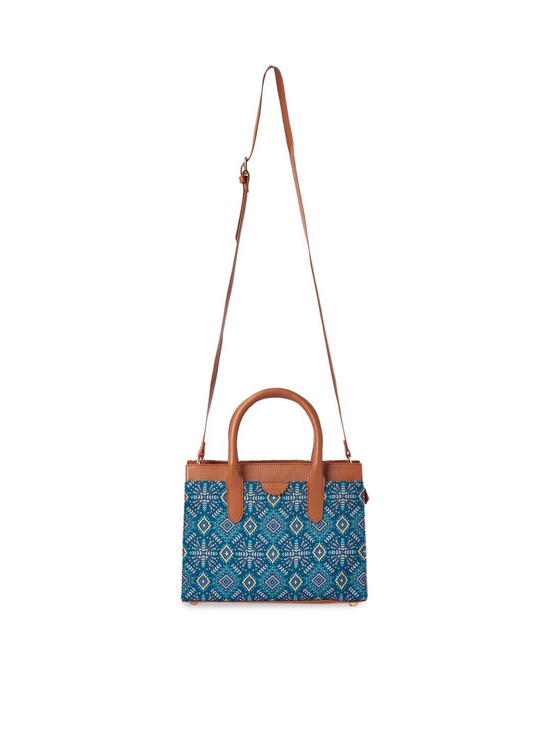 teal by chumbak two handles ethnic motifs printed structured handheld bag