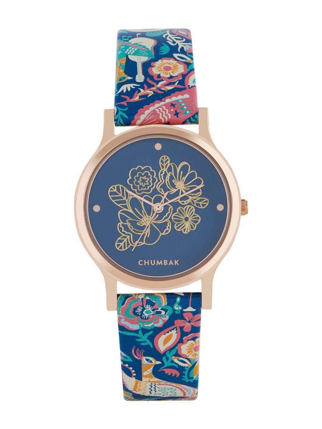 teal by chumbak women brass embellished dial & leather straps analogue watch 8907605119101