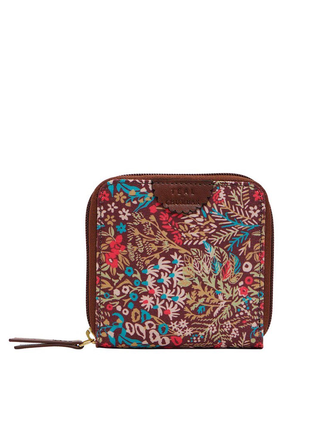 teal by chumbak women floral printed canvas zip around wallet