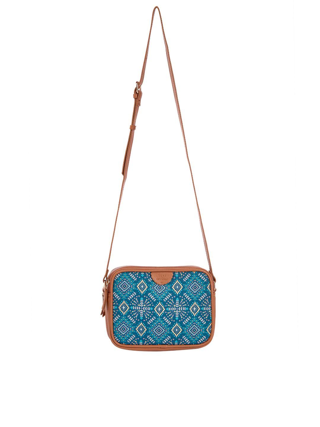 teal by chumbak women printed canvas sling bag