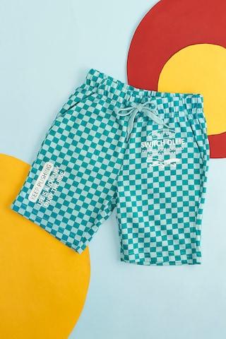 teal check knee length mid rise casual boys regular fit shorts