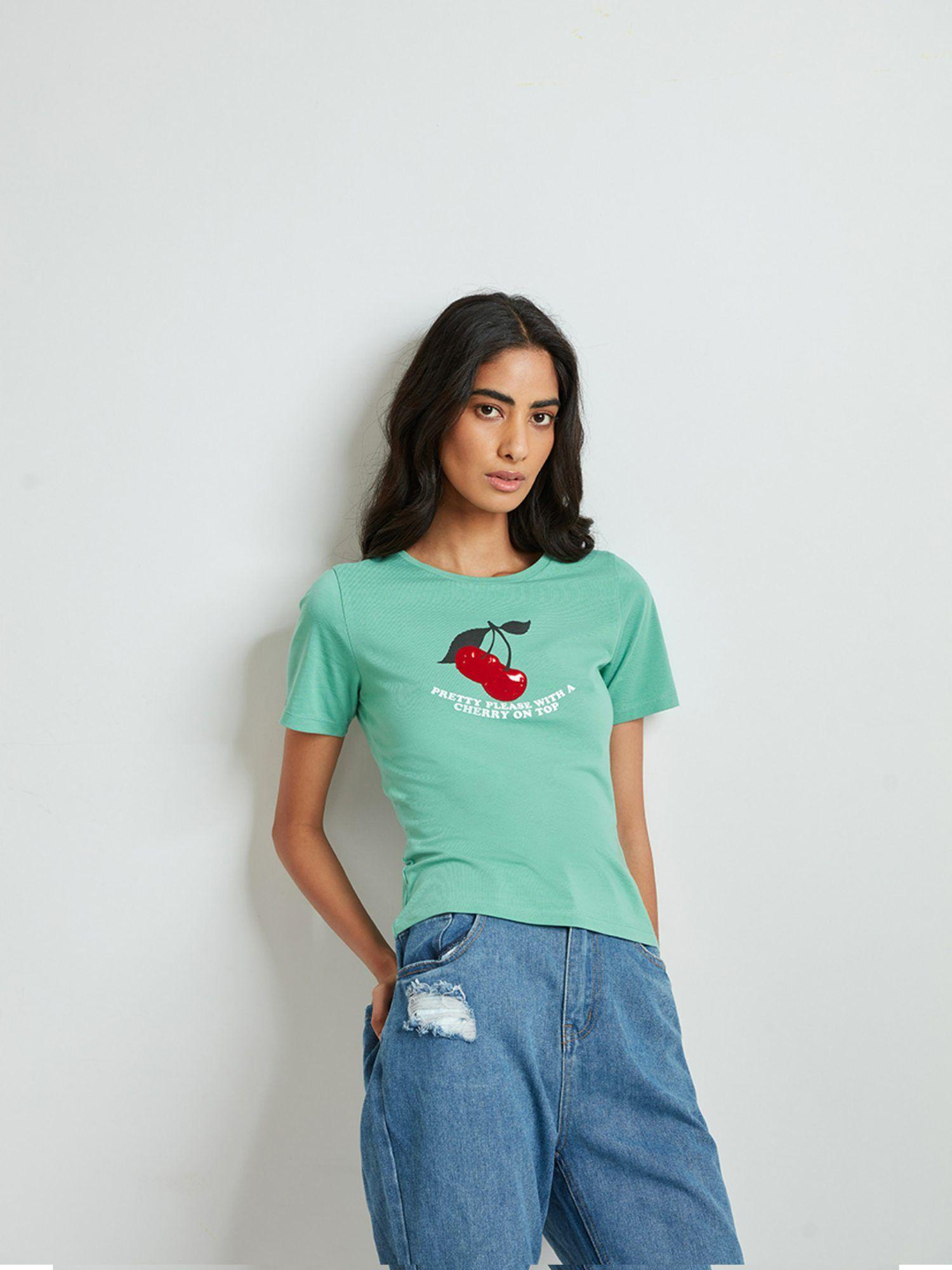 teal cherry on tee