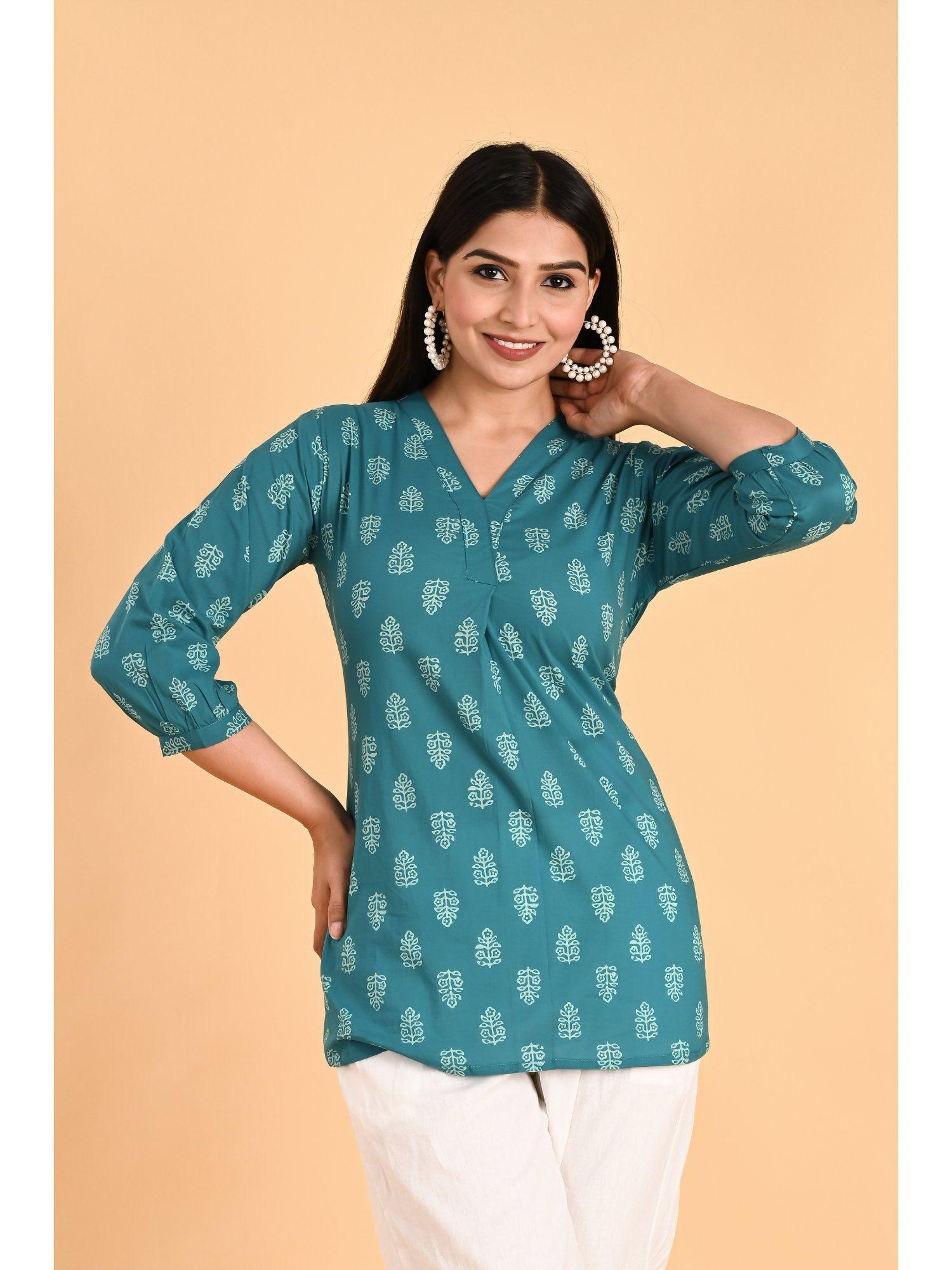 teal cotton block printed tunic