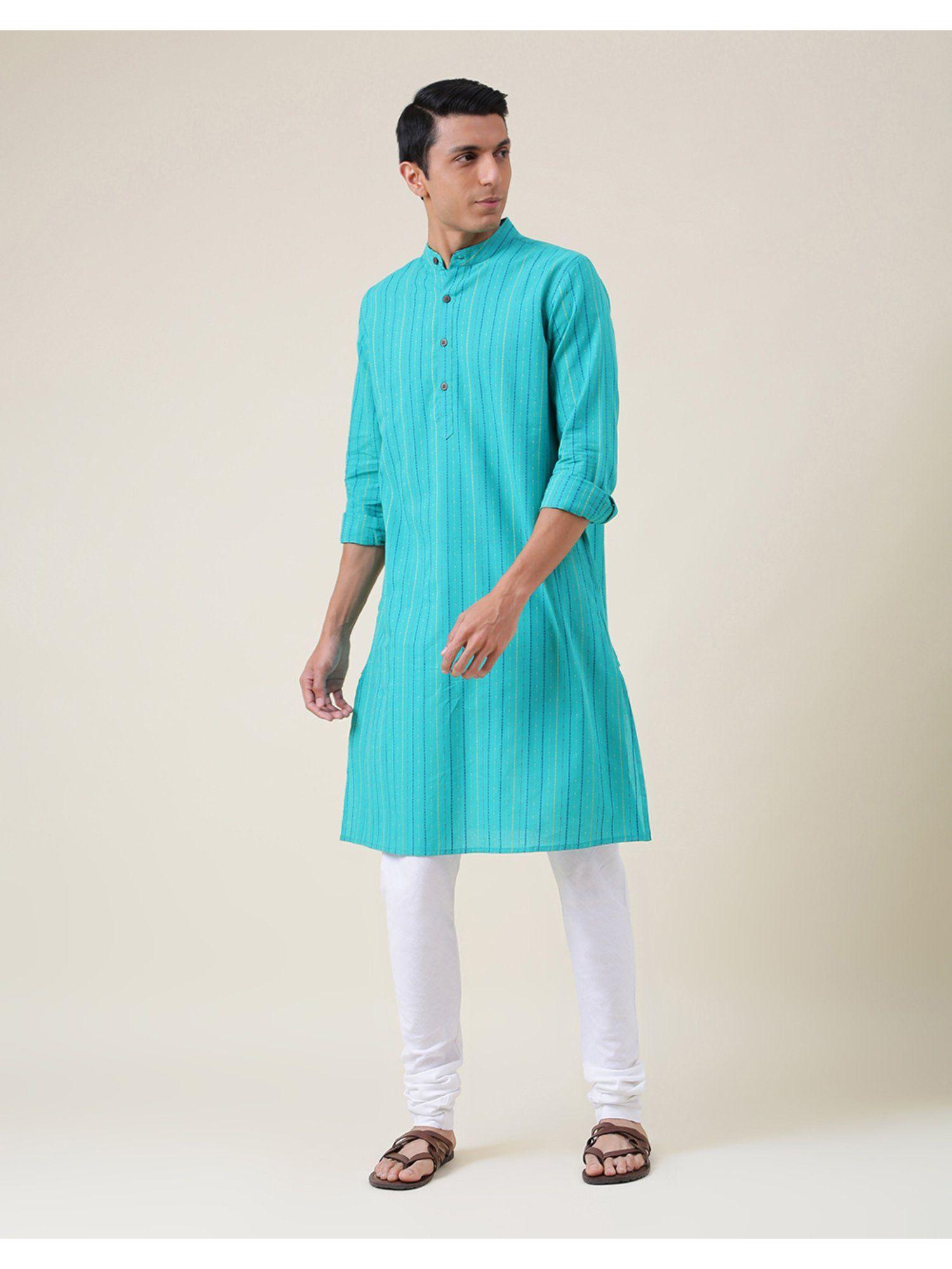 teal cotton dobby printed long kurta