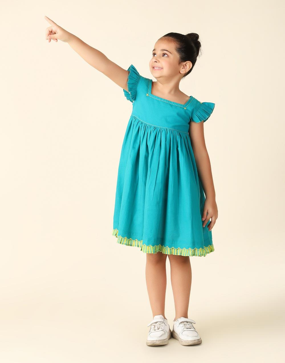 teal cotton flared dress