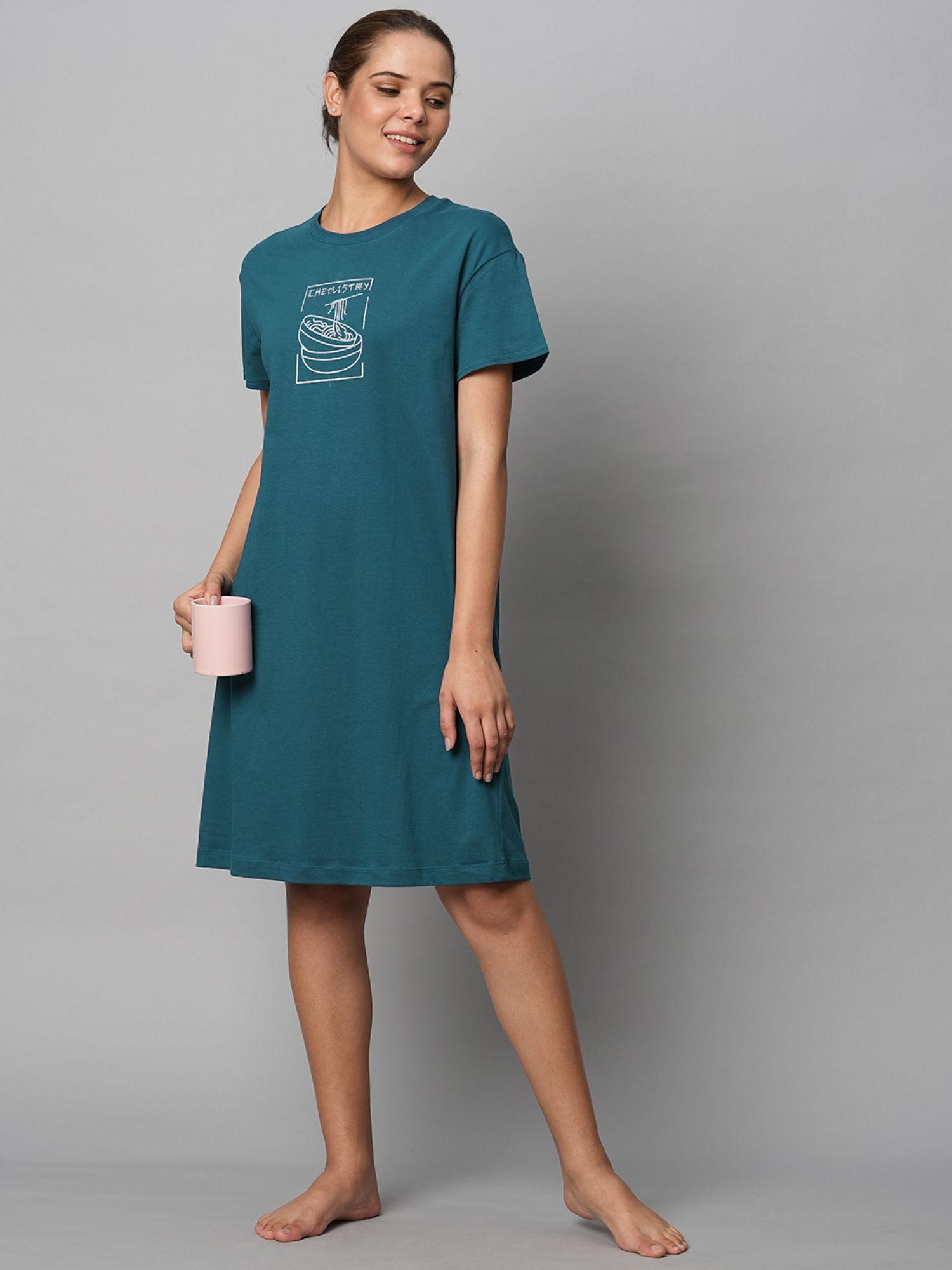 teal cotton jersey printed tee dress