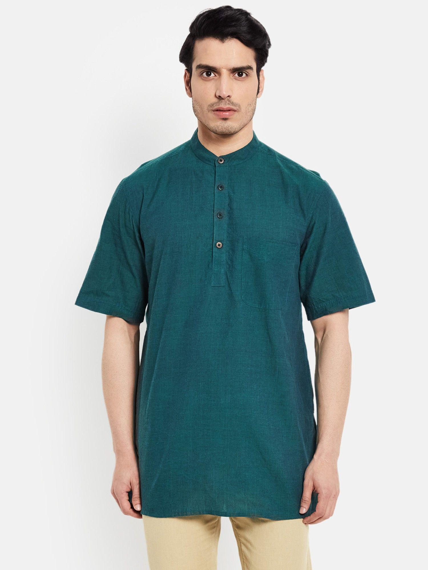 teal cotton nagari short kurta