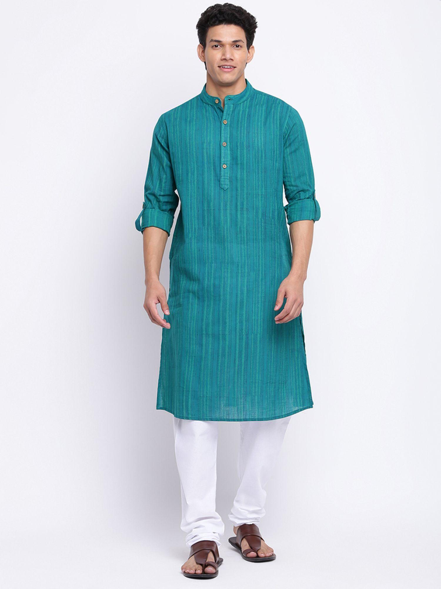 teal cotton printed long kurta