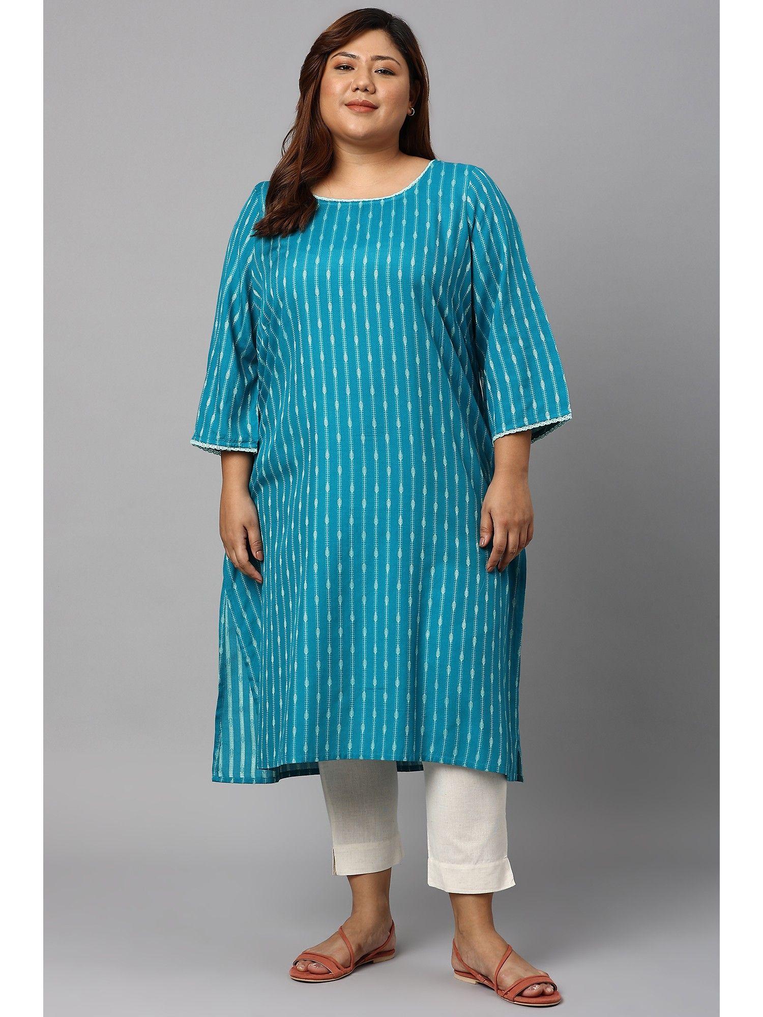 teal dobby boat neck plus size kurta