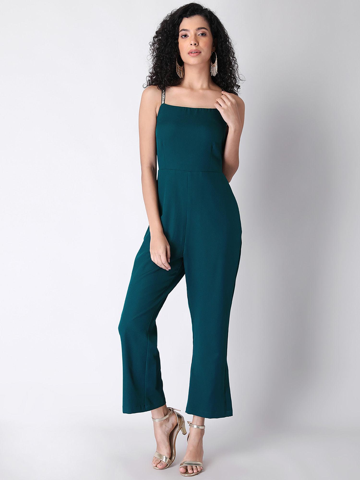 teal embellished cross back jumpsuit