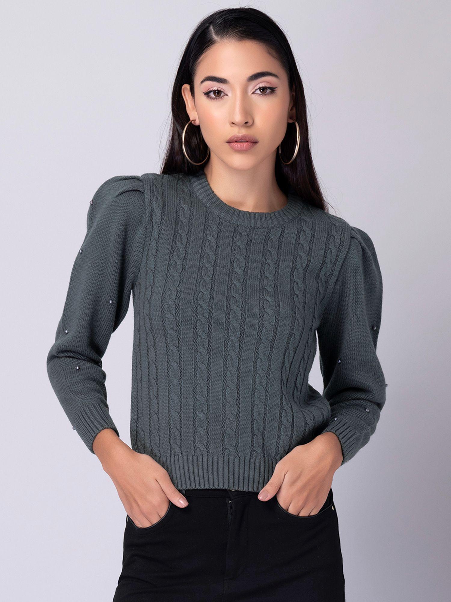 teal embellished jumper sweater