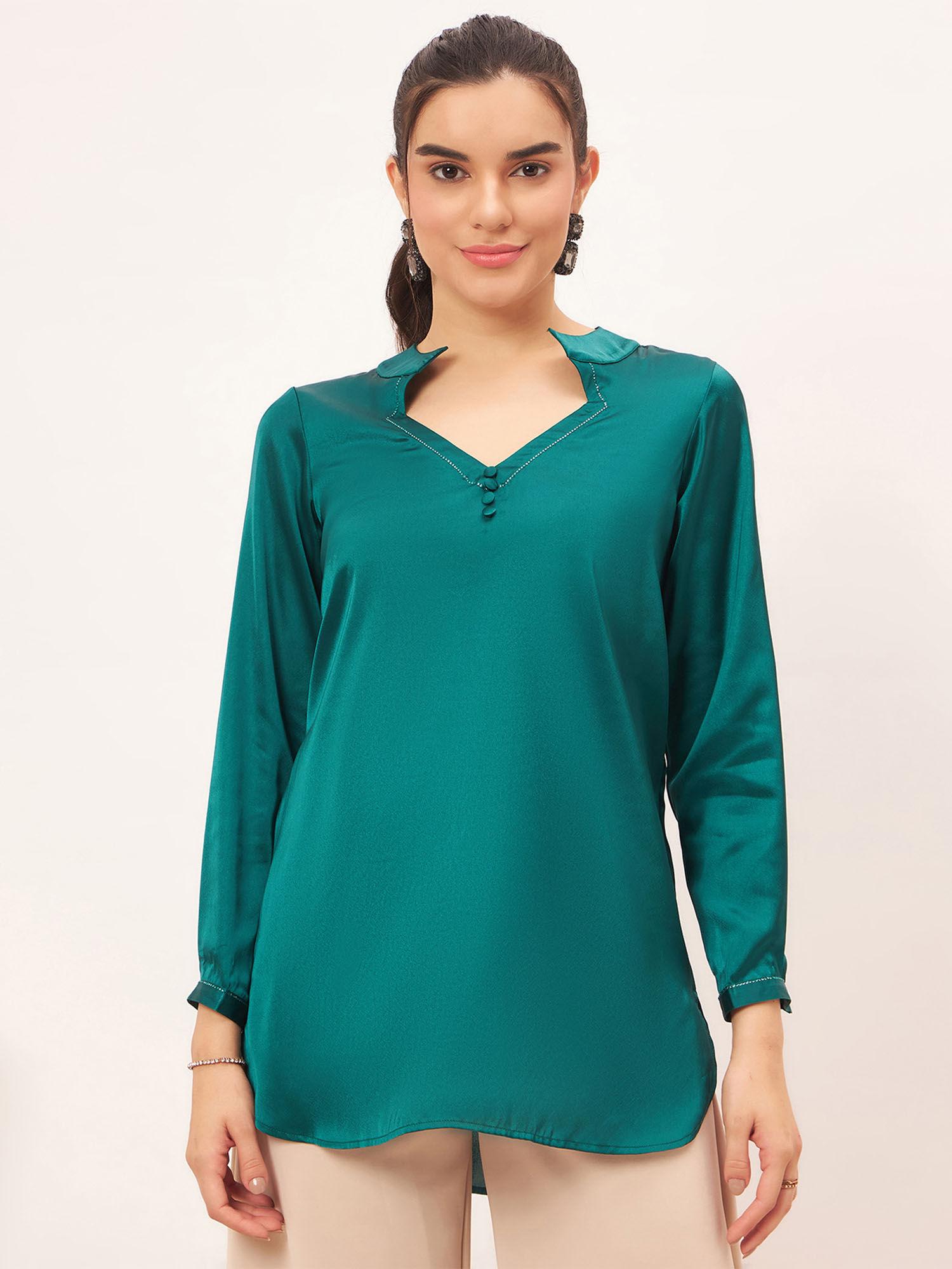 teal embellished satin top