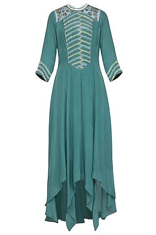 teal embroidered asymmetric tunic