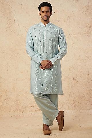 teal embroidered kurta set