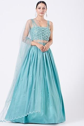 teal embroidered lehenga set