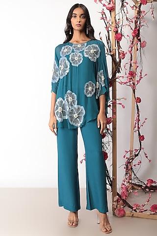 teal embroidered tunic set