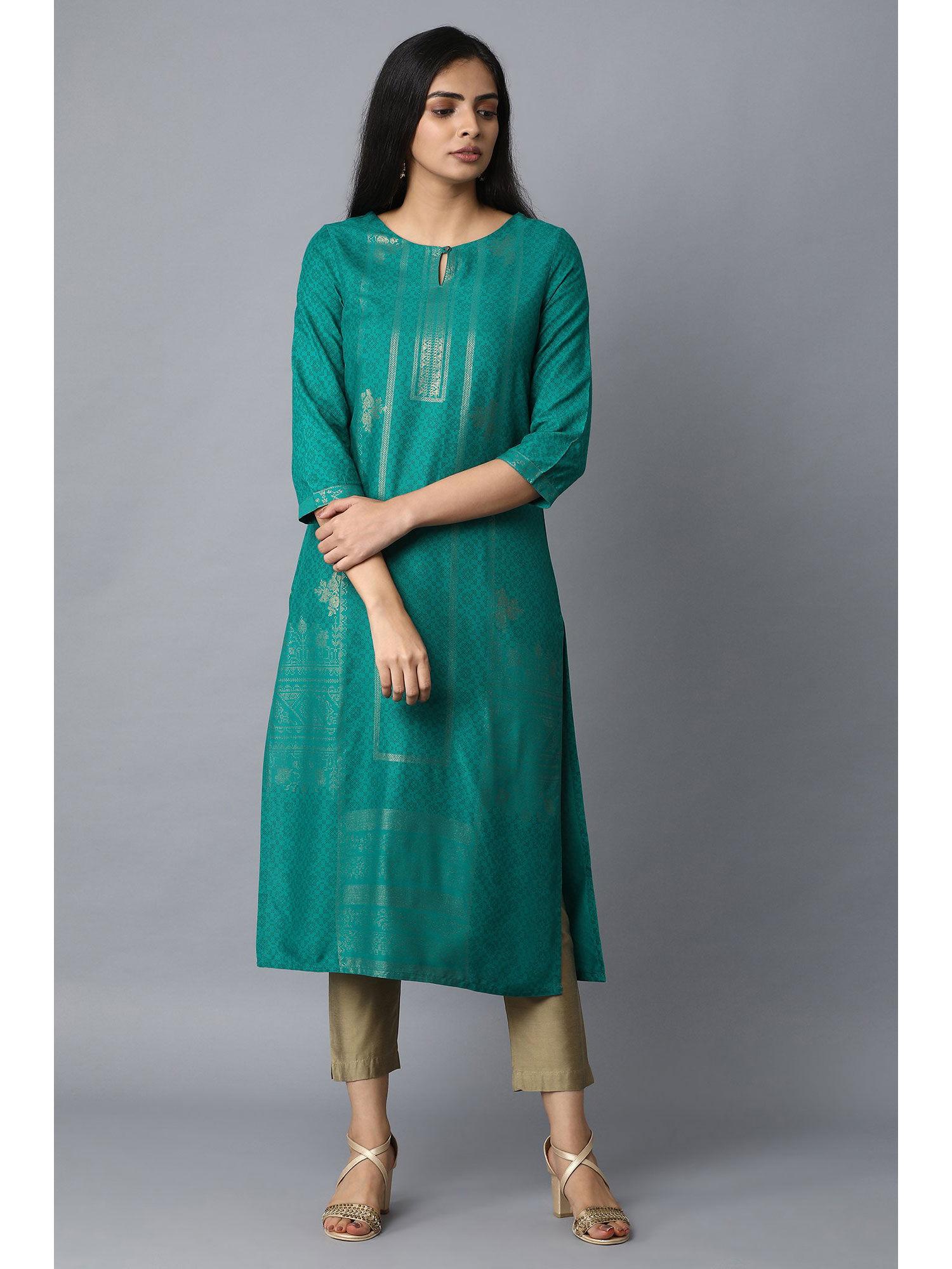 teal geometric kurta