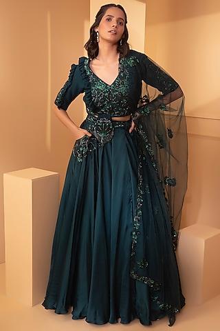 teal green embroidered lehenga set