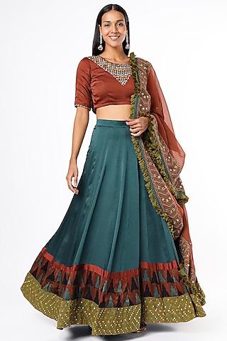 teal green embroidered lehenga set