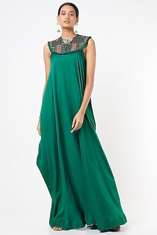 teal green embroidered maxi dress