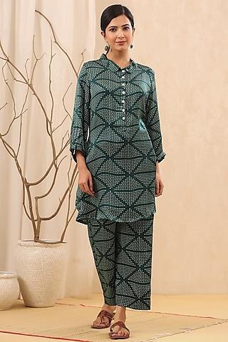 teal-green modal satin kurta set