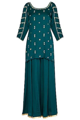 teal green satin modal sharara set for girls