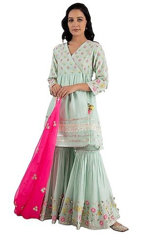 teal handloom chanderi gharara set