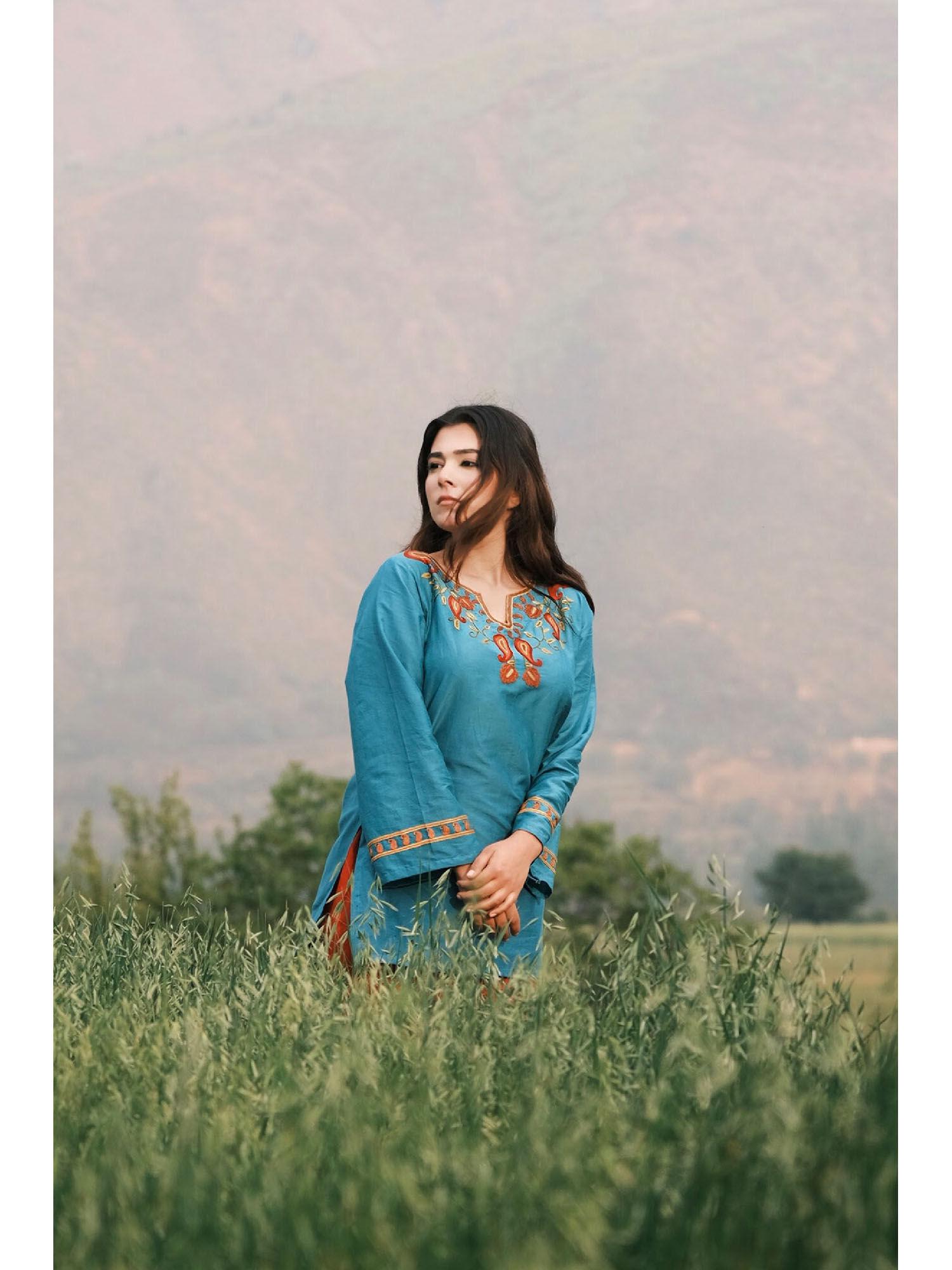 teal kashmiri kurti