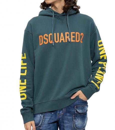 teal logo print hoodie