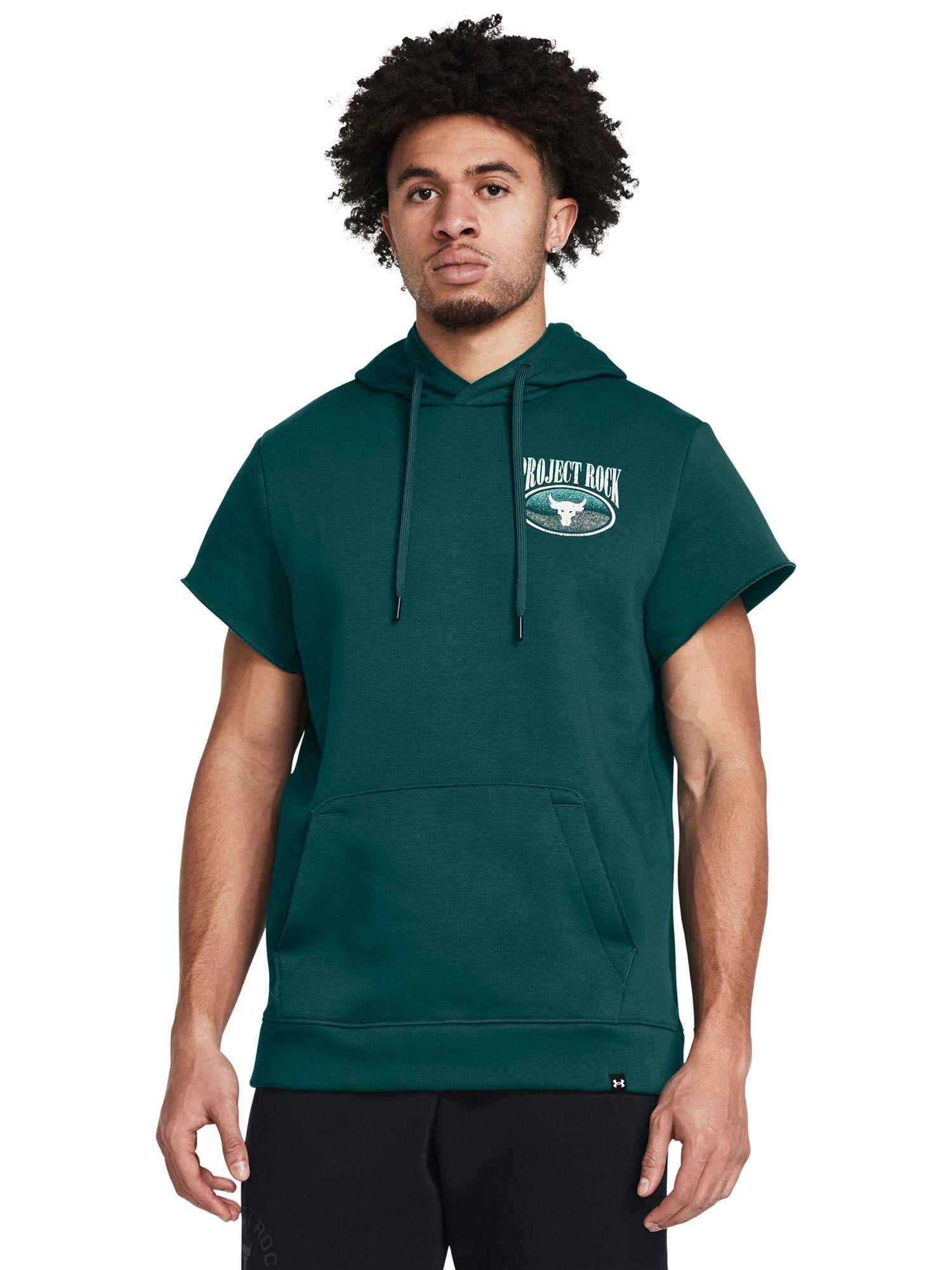 teal men's project rock essential fleece short sleeve hoodie