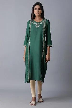 teal mock layer kurta