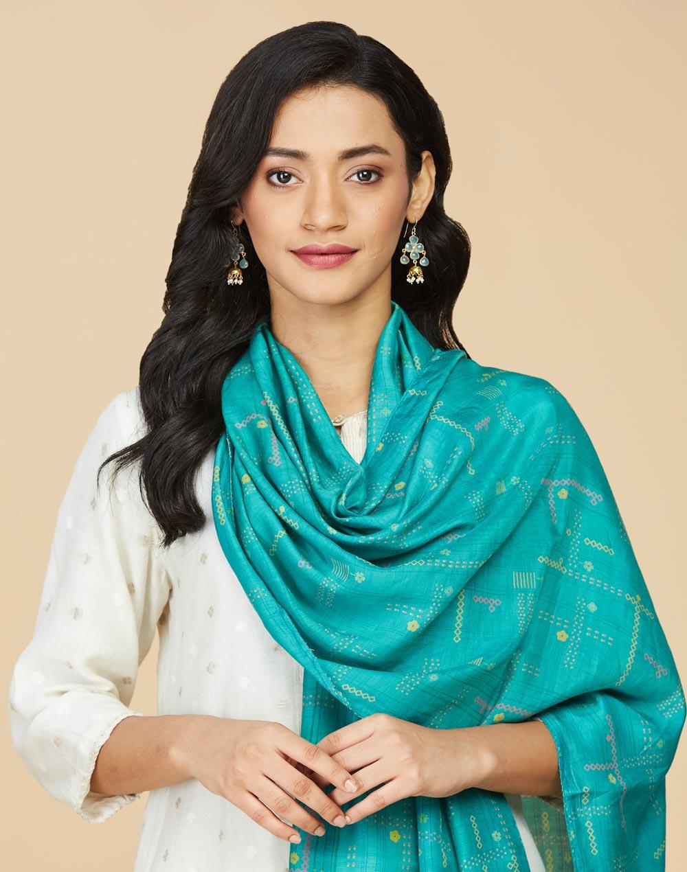 teal modal printed stole