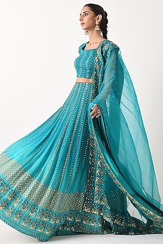 teal ombre sequins embroidered lehenga set