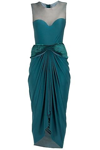 teal peplum draped dress