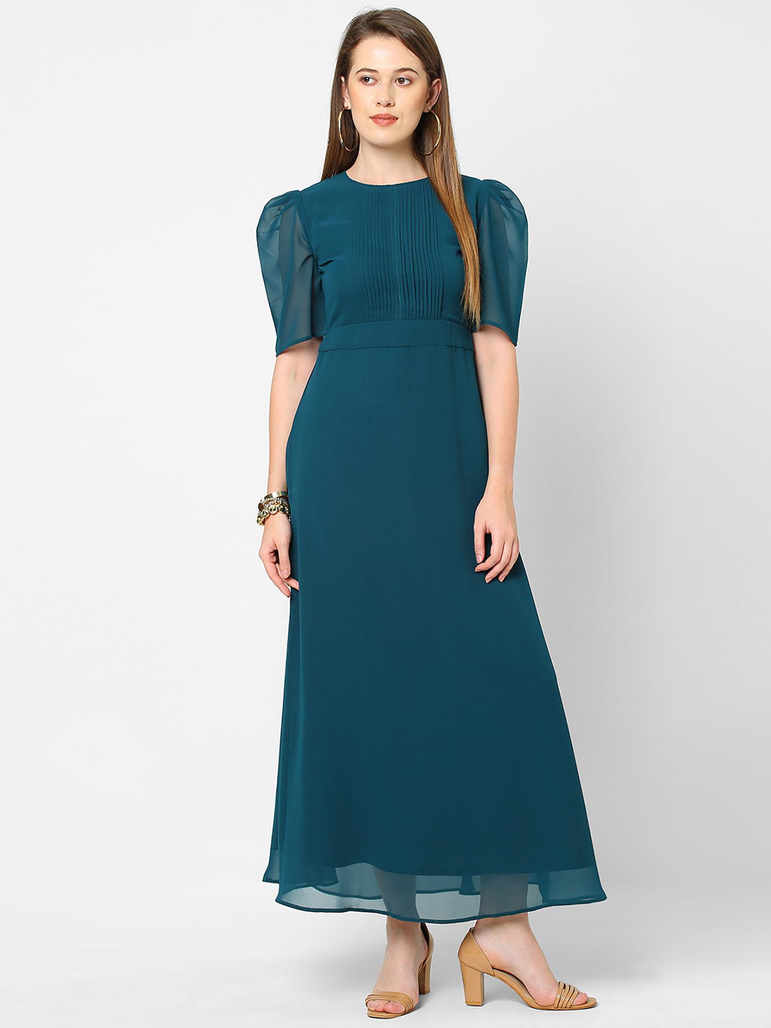 teal pleated maxi dress