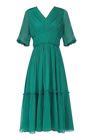 teal pleated tier dress