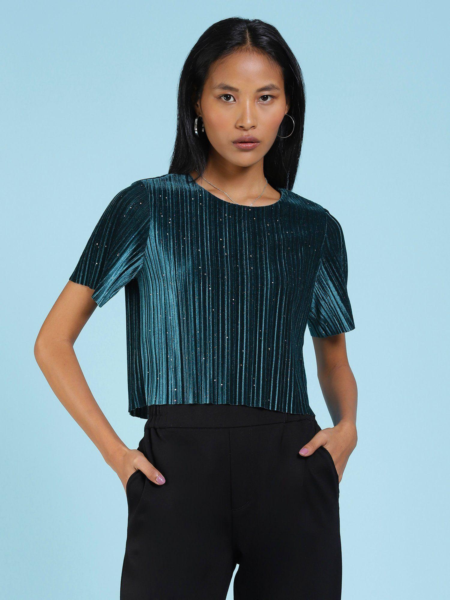 teal pleated top