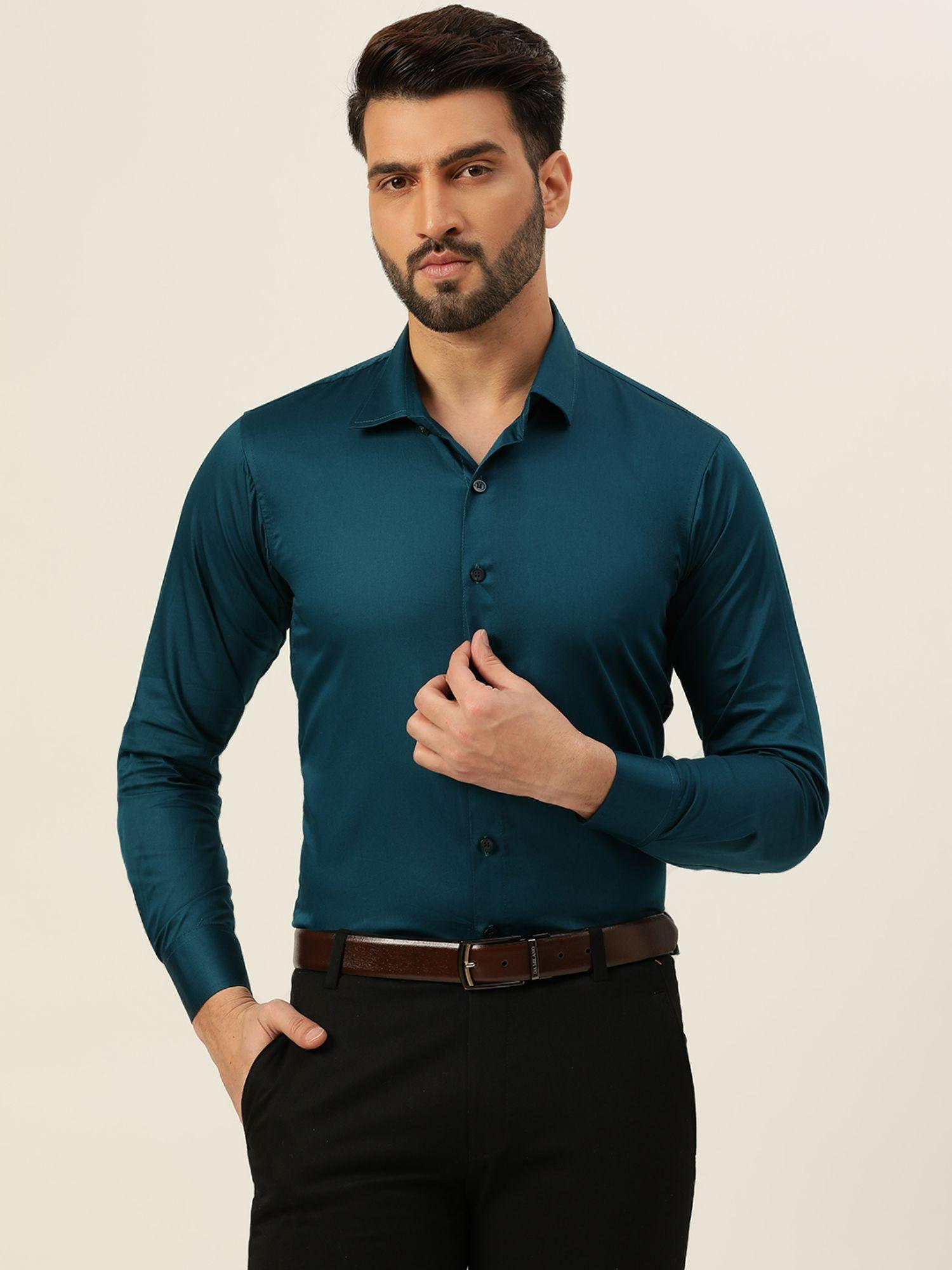 teal premium giza cotton slim fit men shirt