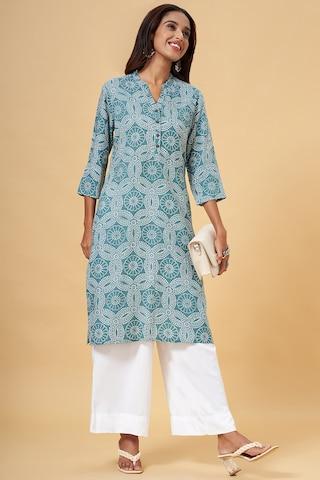 teal print calf-length  casual women regular fit  kurta