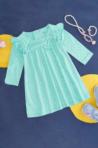 teal print casual full sleeves round neck baby regular fit dress