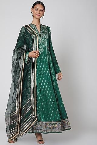 teal printed anarkali set