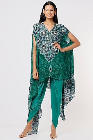 teal printed cape set