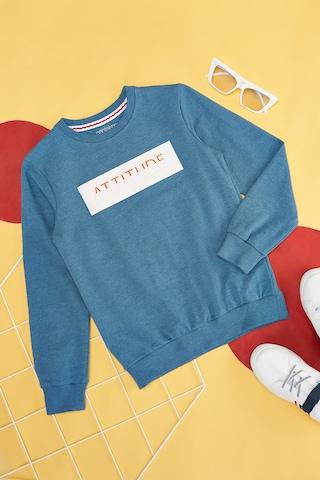 teal printed casual full sleeves crew neck boys regular fit sweatshirt