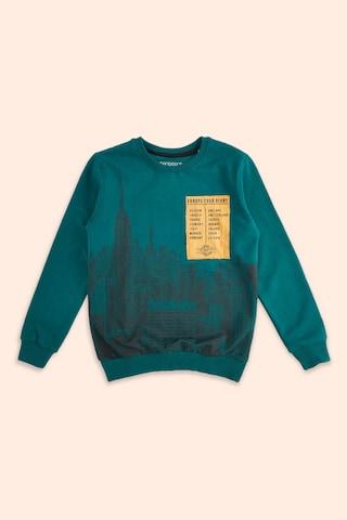 teal printed casual full sleeves crew neck boys regular fit sweatshirt